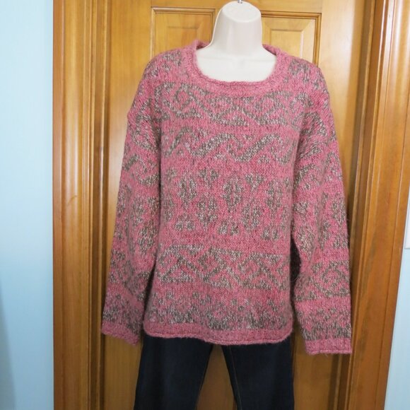 Sundance Mohair Blend Crewneck Sweater Pink/Brown Metallic Thread XL - Picture 7 of 9